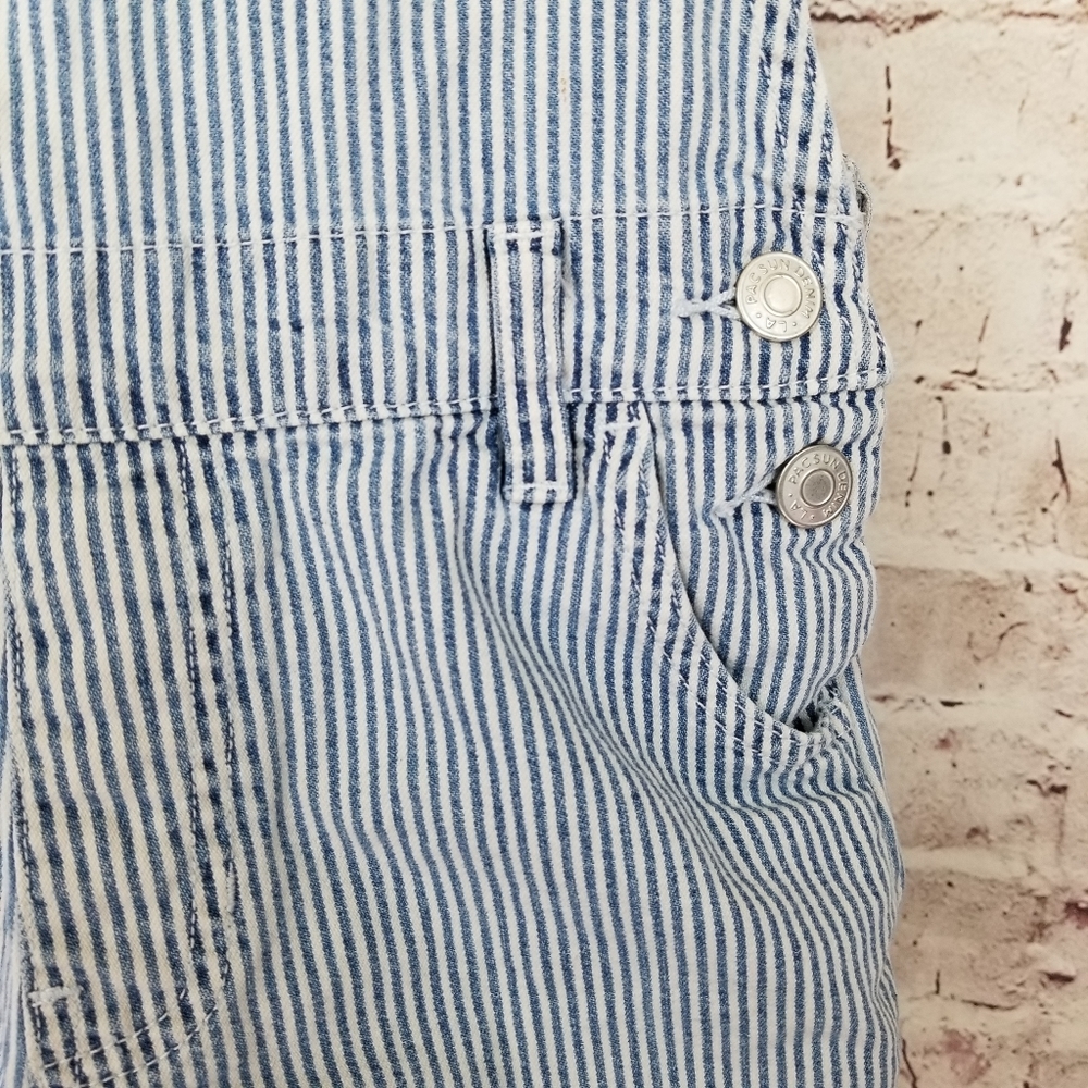 PacSun Blue & White Stripe Denim Overall Shorts - Picture 6 of 7